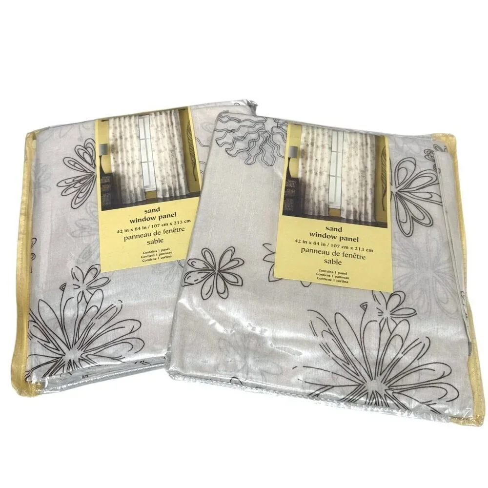 PIER 1 IMPORTS Curtains Pair of Panels Sand Floral Sheer Rod Pocket NEW 42x84